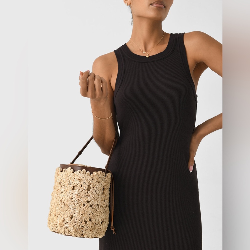 Poolside Ravello Floral Bucket Bag Woven Straw Flowers Boho Handmade